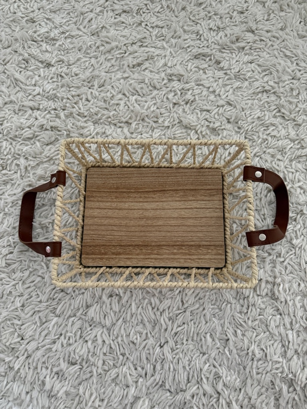 Woven Tary with Brown Leather Handles